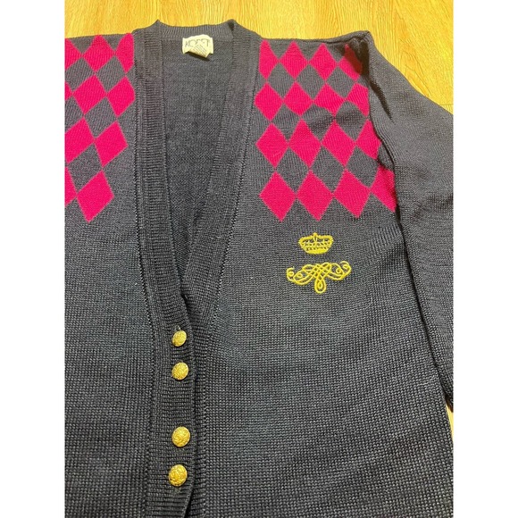 Vtg Koret Cardigan Women's Small Wool Argyle Gold Buttons Embroider Preppy - Picture 5 of 11
